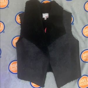 Bongo Black furry Coat vest jacket blazer faux